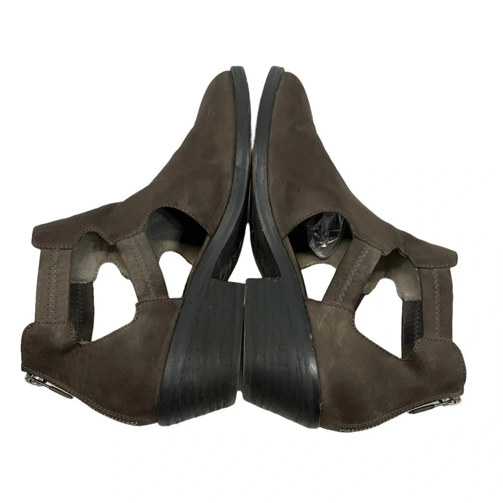 Eileen Fisher Vanda Tumbled Nubuck Leather Dark Gray Cut Out Booties